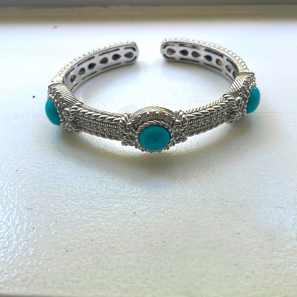 Judith Ripka silver and turquoise bangle.